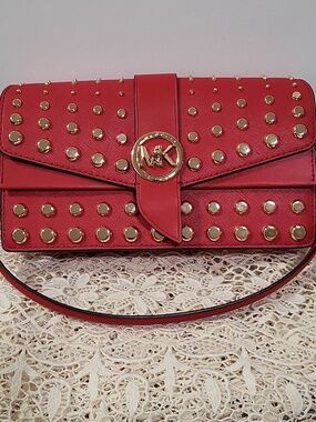 Michael Kors Red Studded Leather Crossbody Bag